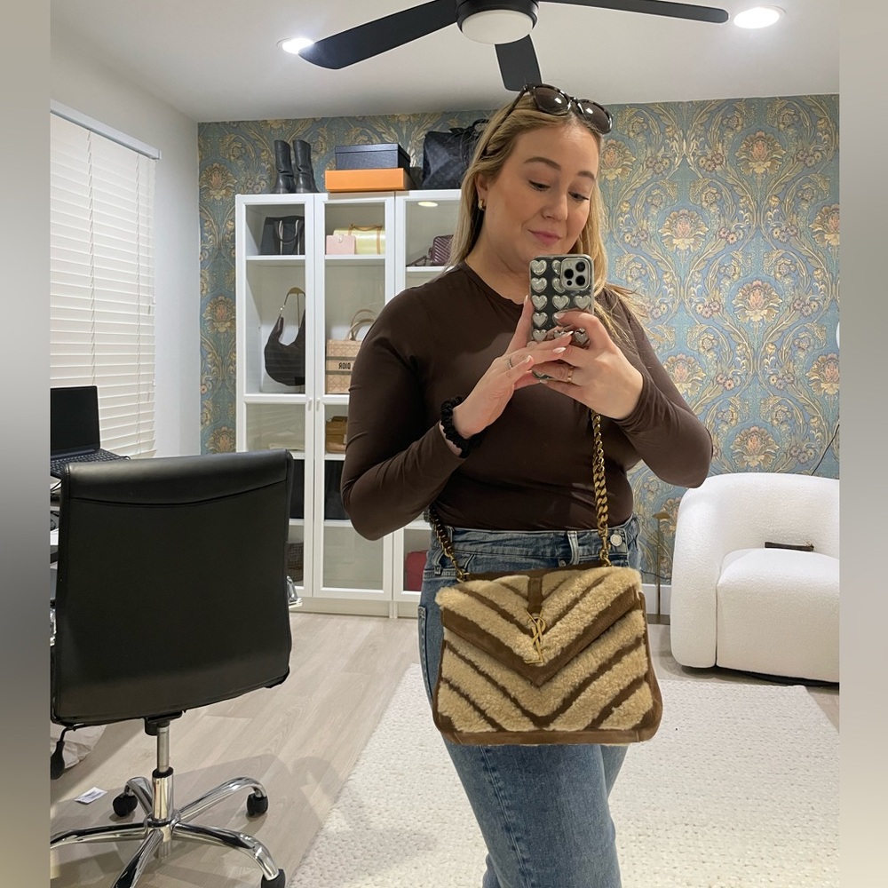 YSL Saint Laurent Medium College Shearling and Suede Crossbody - Picture 7 of 8